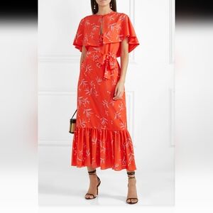 Borgo De Nor Margarita Cape dragonfly print orange dress set 6 $1,141